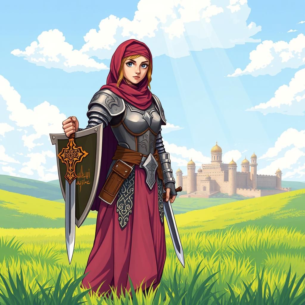 Middle Eastern Knight in Pixel Art Landscape