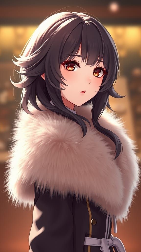 Yae Miko in Fur Jacket, Photorealistic Style