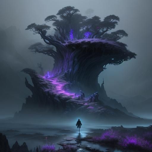 Mystical Mountain Figure in Dark Fantasy Art