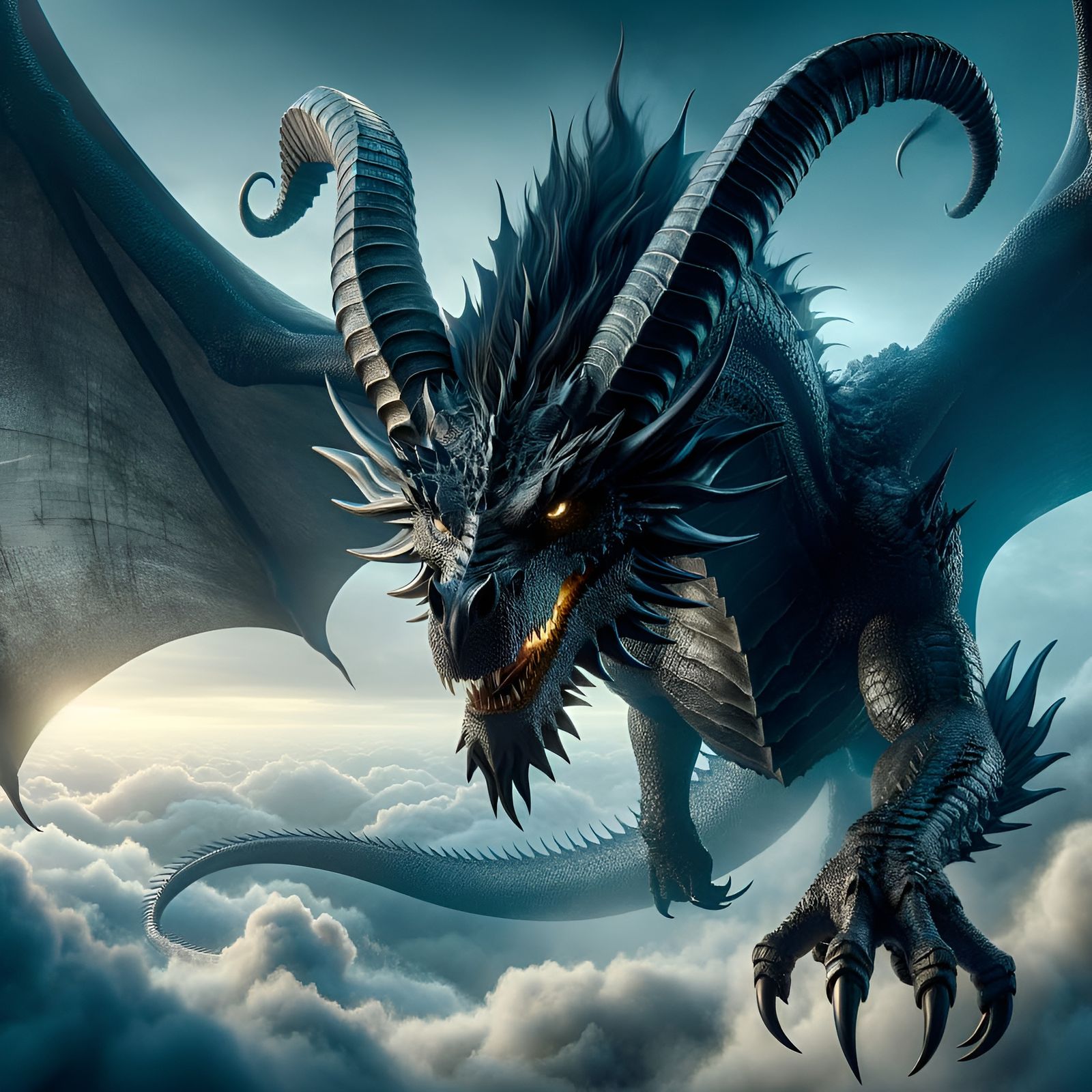 Adult Black Dragon: Epic Fantasy Digital Art