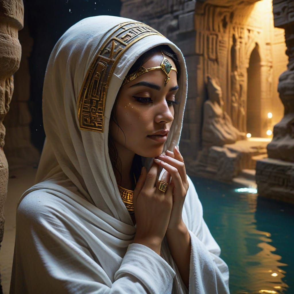 Mysterious Egyptian Woman in Ancient Cave