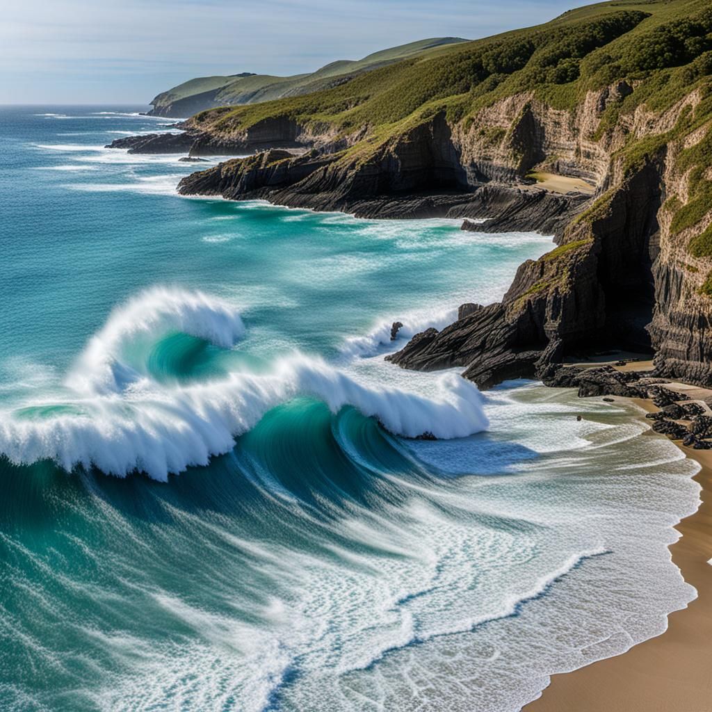 Ocean Waves Crashing in a Secluded Cove