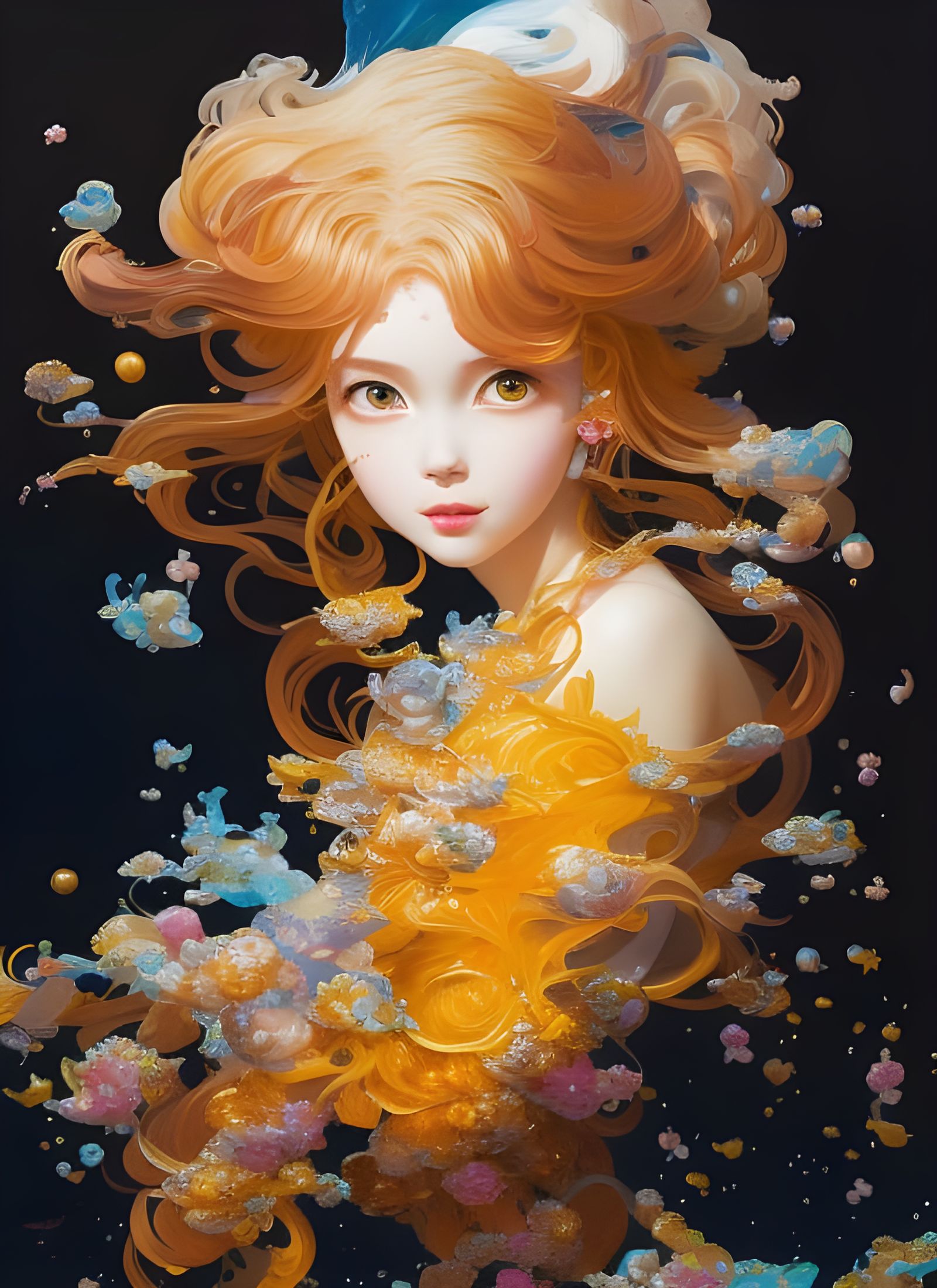 Cute Girl Portrait with Honey Splash in Watercolor Style