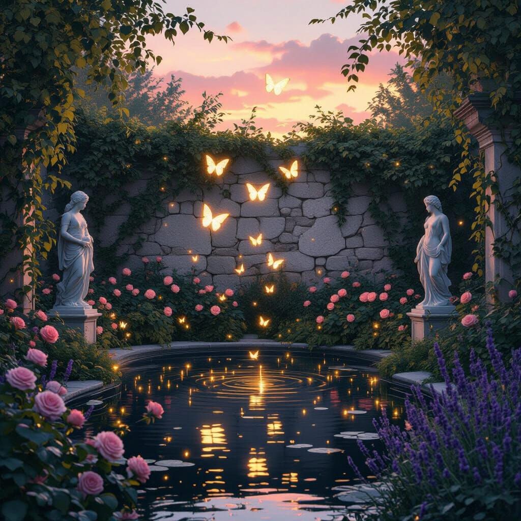 Enchanted Garden with Glowing Butterflies