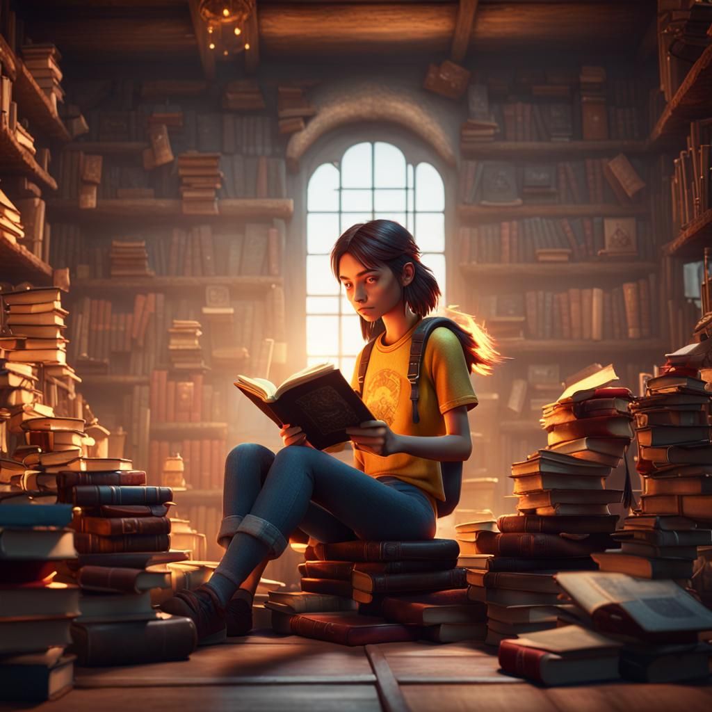 Young Woman Reading: 3D Game Cinematic Art