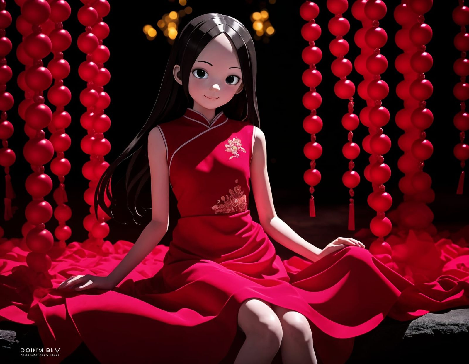 New Year Celebration with Girl in Cheongsam Dress