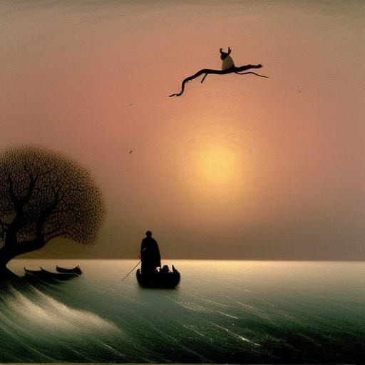 Surreal Scene Inspired by Rousseau and Aivazovsky