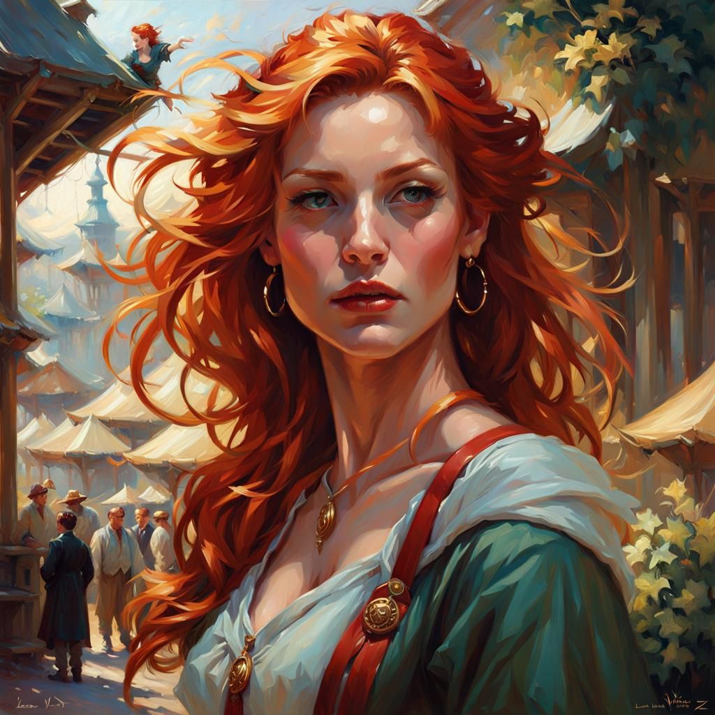 Redhead Woman Portrait in Victorian Fantasy Style