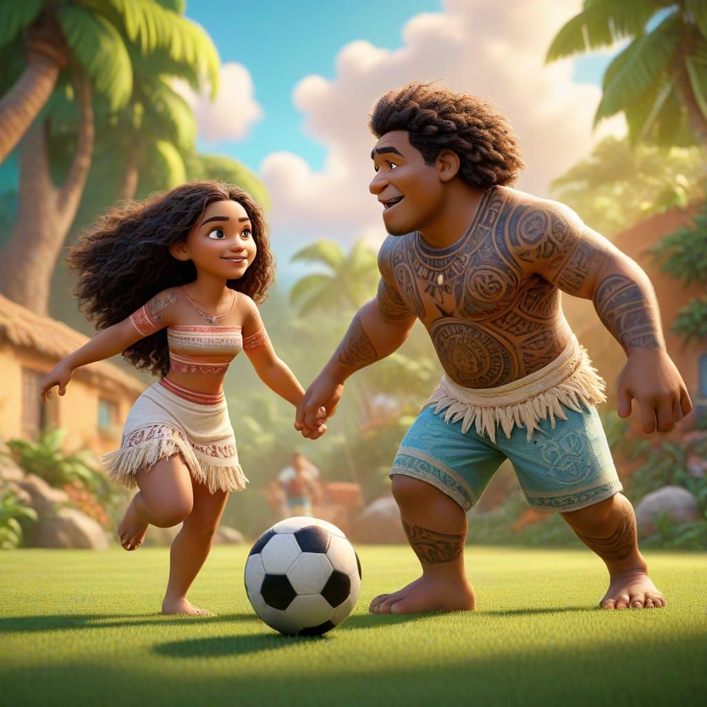 Moana and Maui in Vibrant Soccer Concept Art