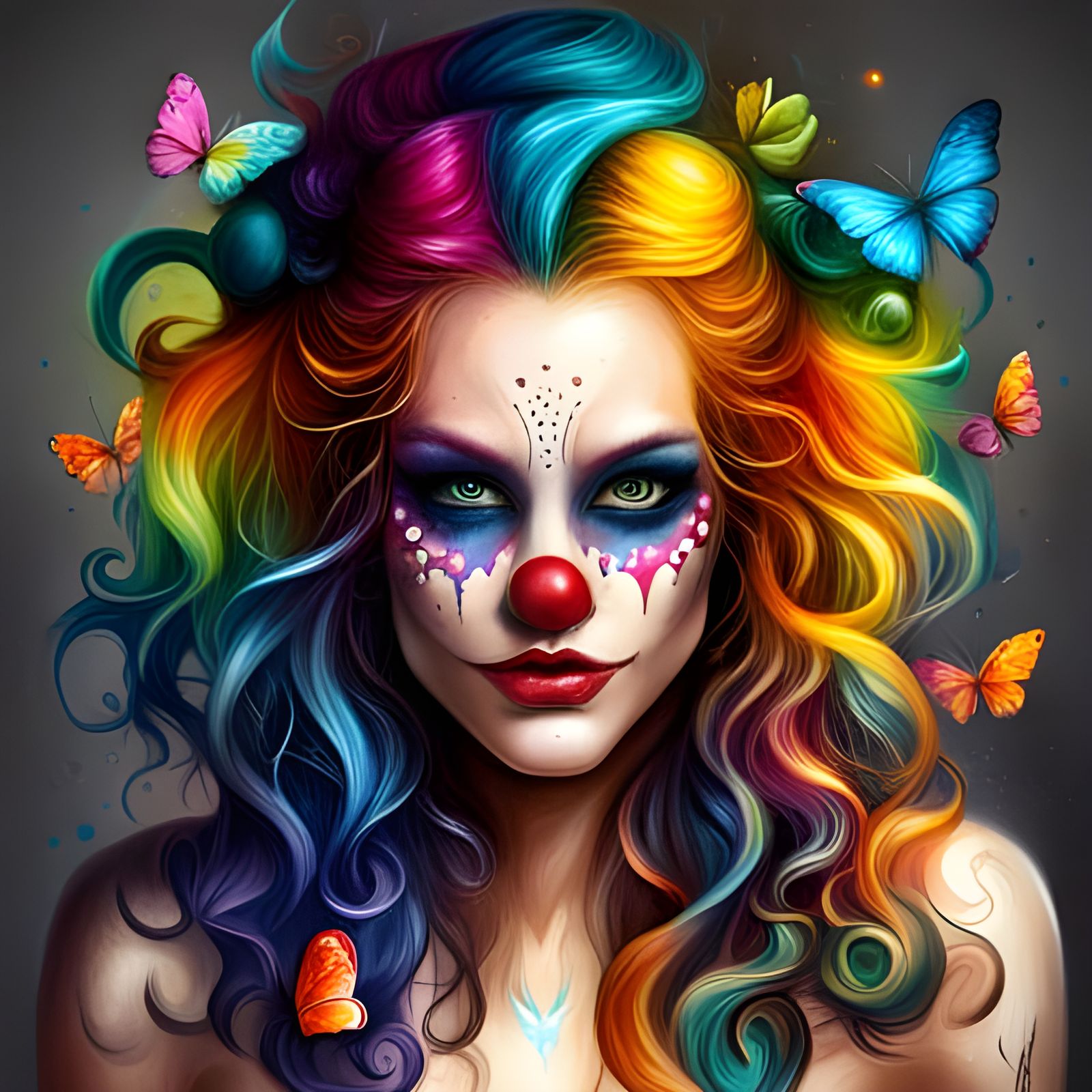 Rainbow Clown Portrait in Digital Art Style