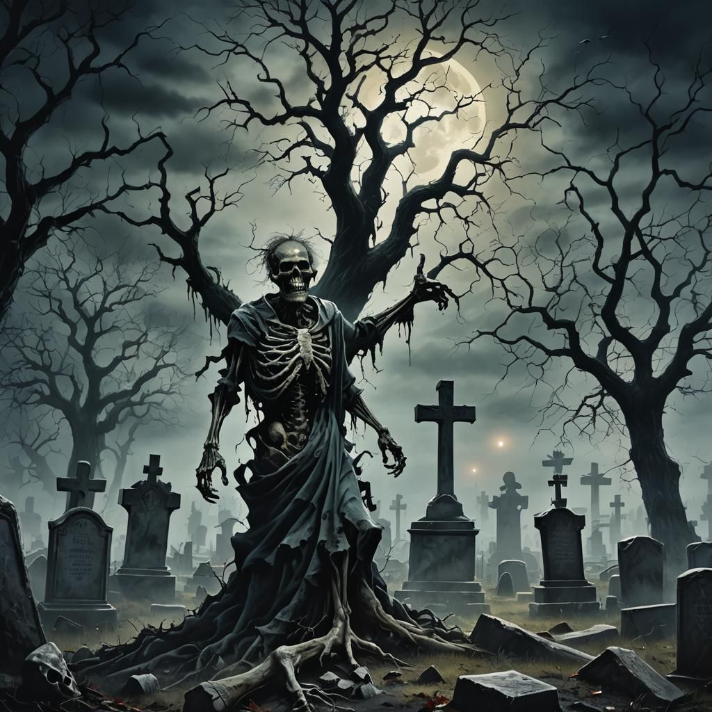 Zombie Rising: Dark Surrealist Graveyard Art