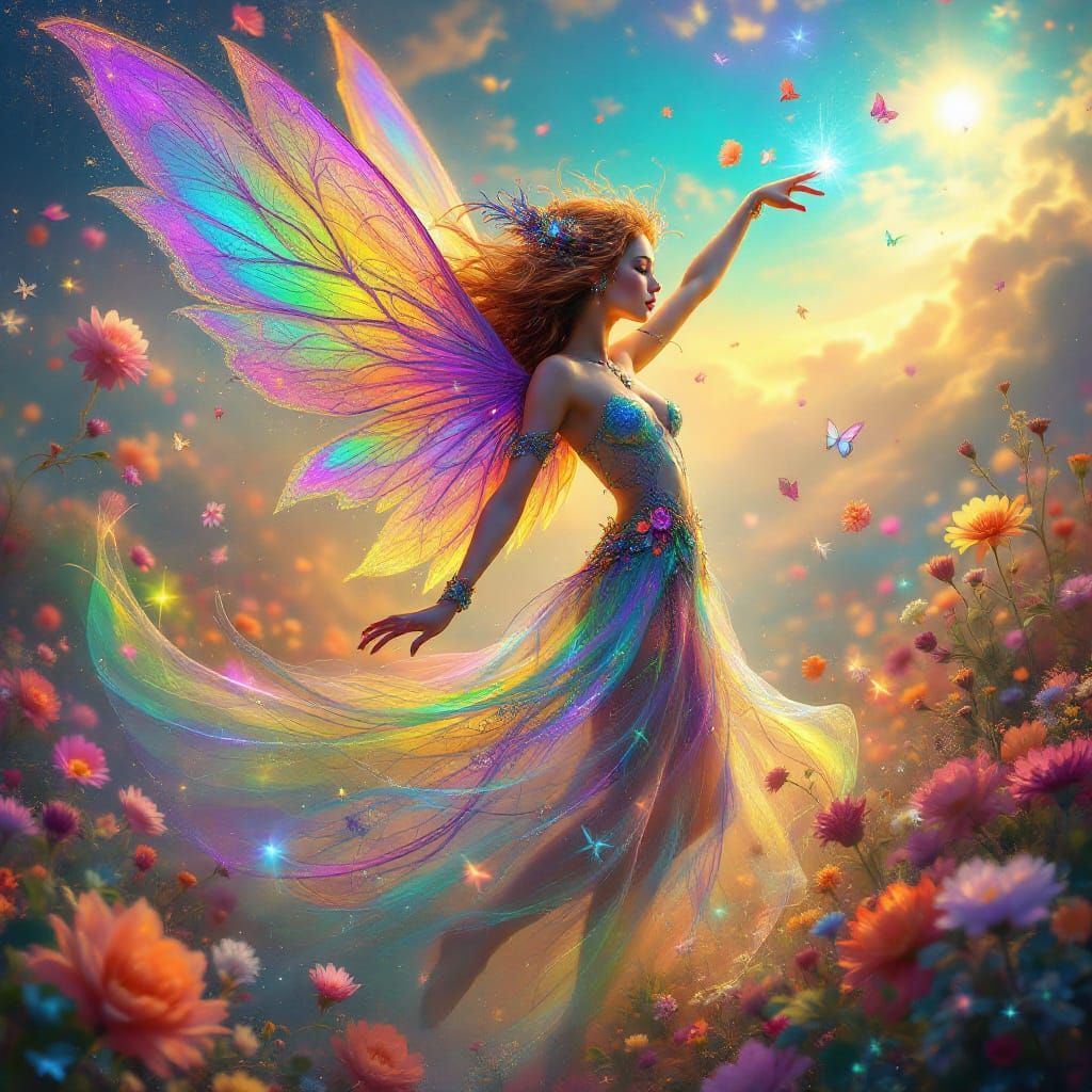 Vibrant Hippy Fairy in Surreal Dreamscape
