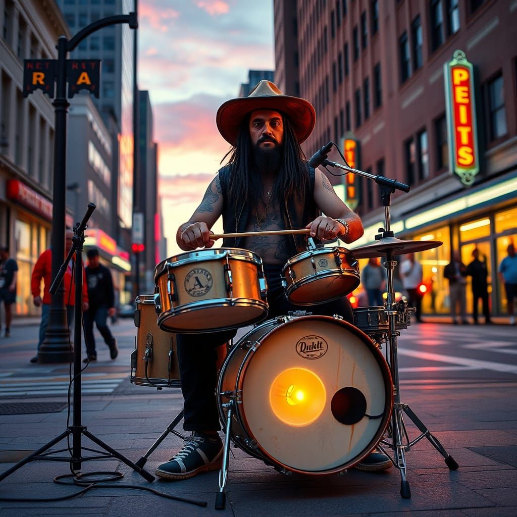 Eddie Moondog Street Performer with Homemade Drums