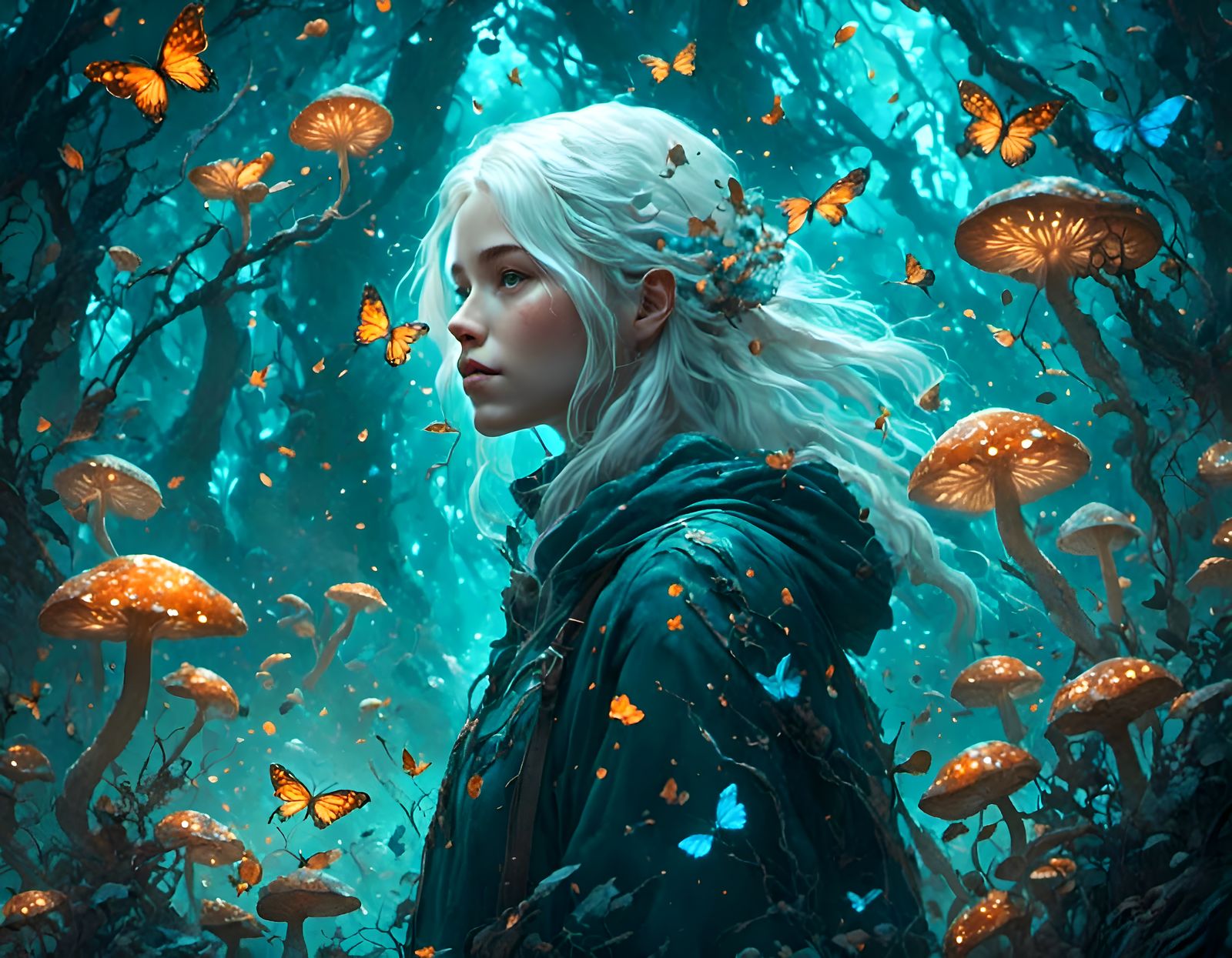 Bioluminescent Forest Wanderer in Hyperreal Style