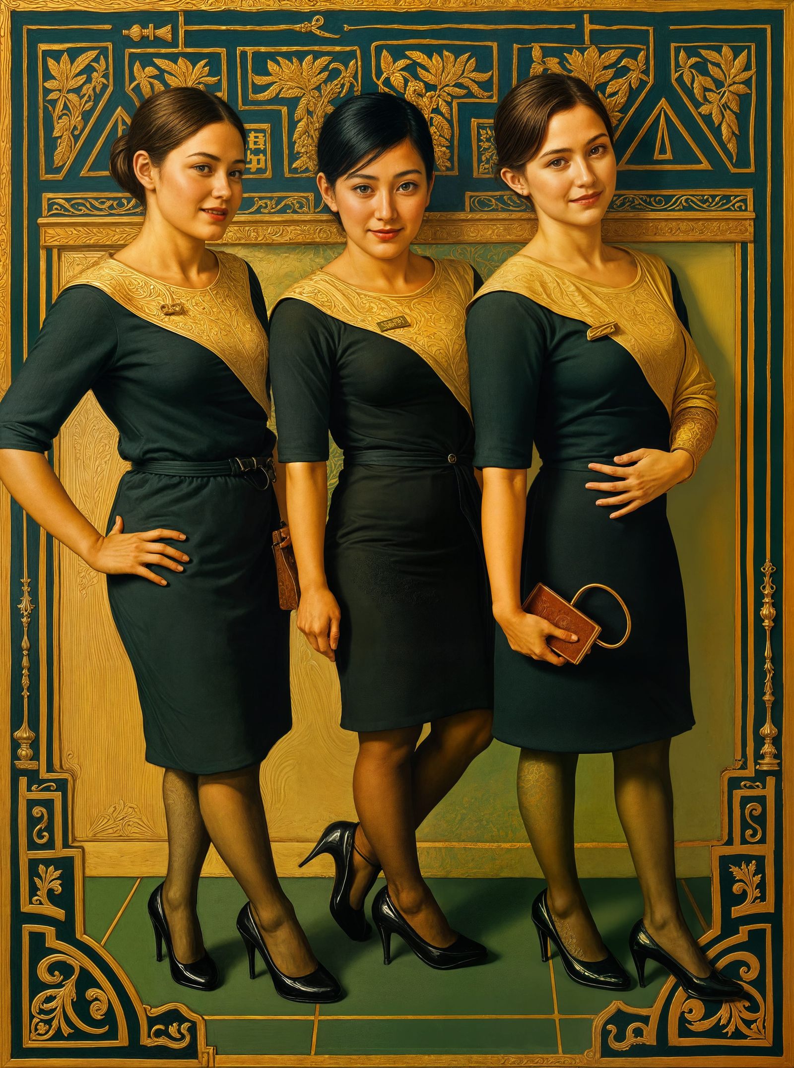 Art Nouveau Painting of Three L'Oreal Beauty Advisors