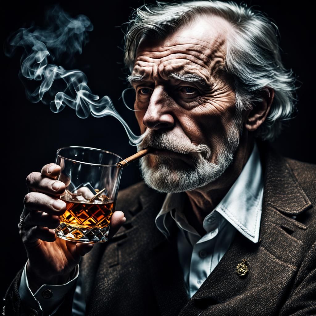 Mystic Whisky Drinker Portrait in Dark Style