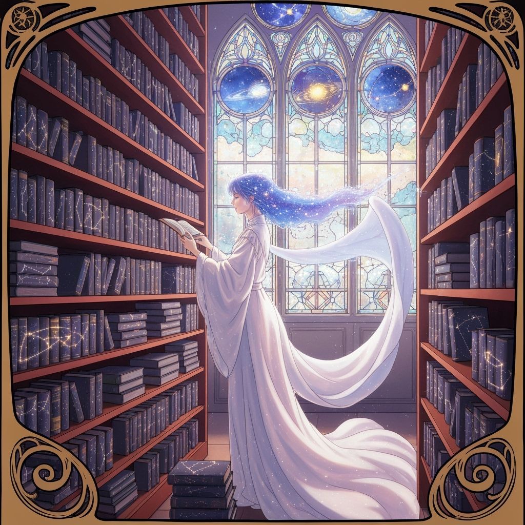 Celestial Librarian in a Whimsical Fantasy Style