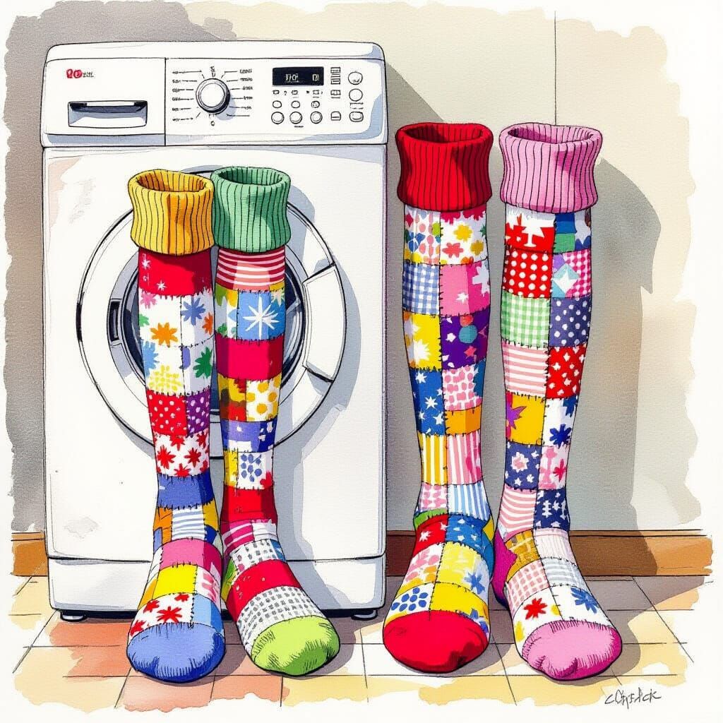 Anthropomorphic Socks Waiting: Watercolor Sketch