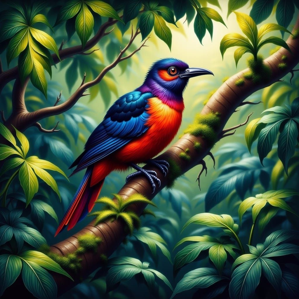 Vibrant Jungle Bird in Oil Painting Style