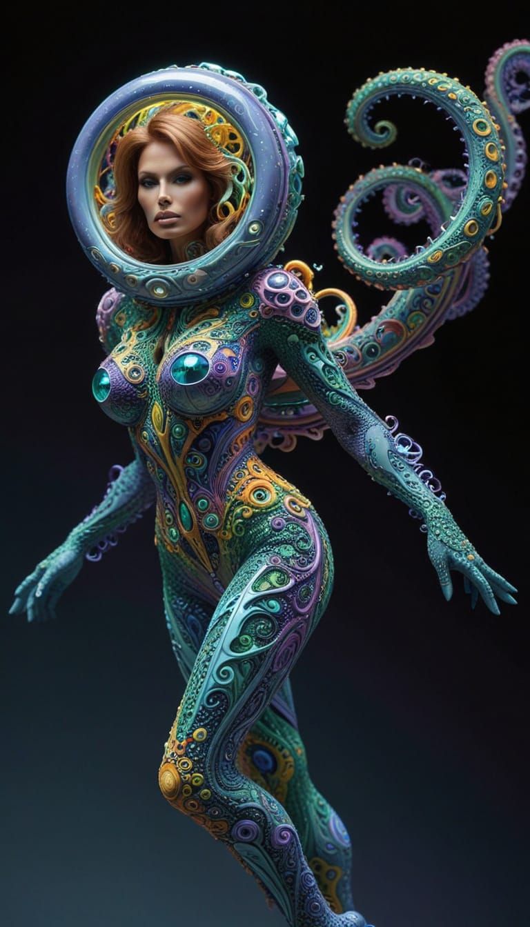 Psychedelic Tentacle Deity in Fractal Landscape