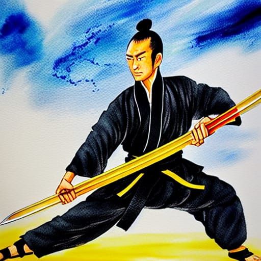 Kung Fu Swordsman in Ink Painting Style