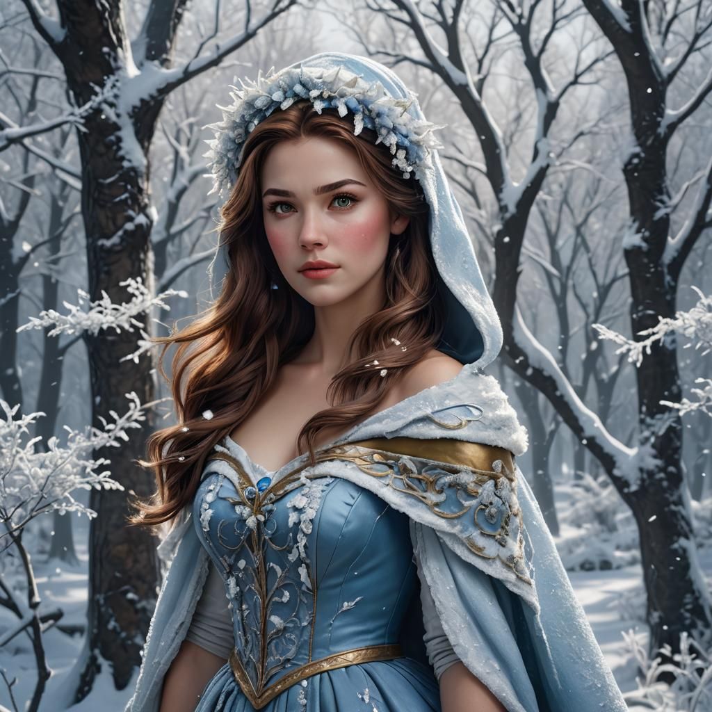 Winter Princess Belle in a Snowy Landscape
