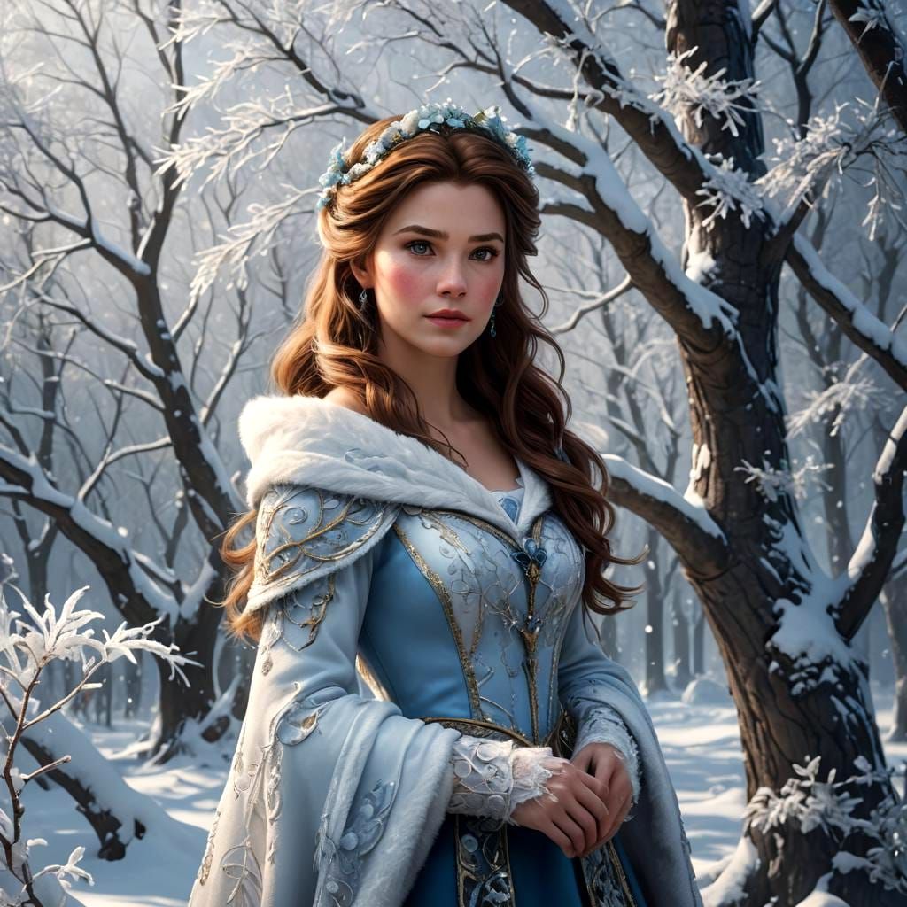 Winter Princess in Snowy Landscape: Digital Art