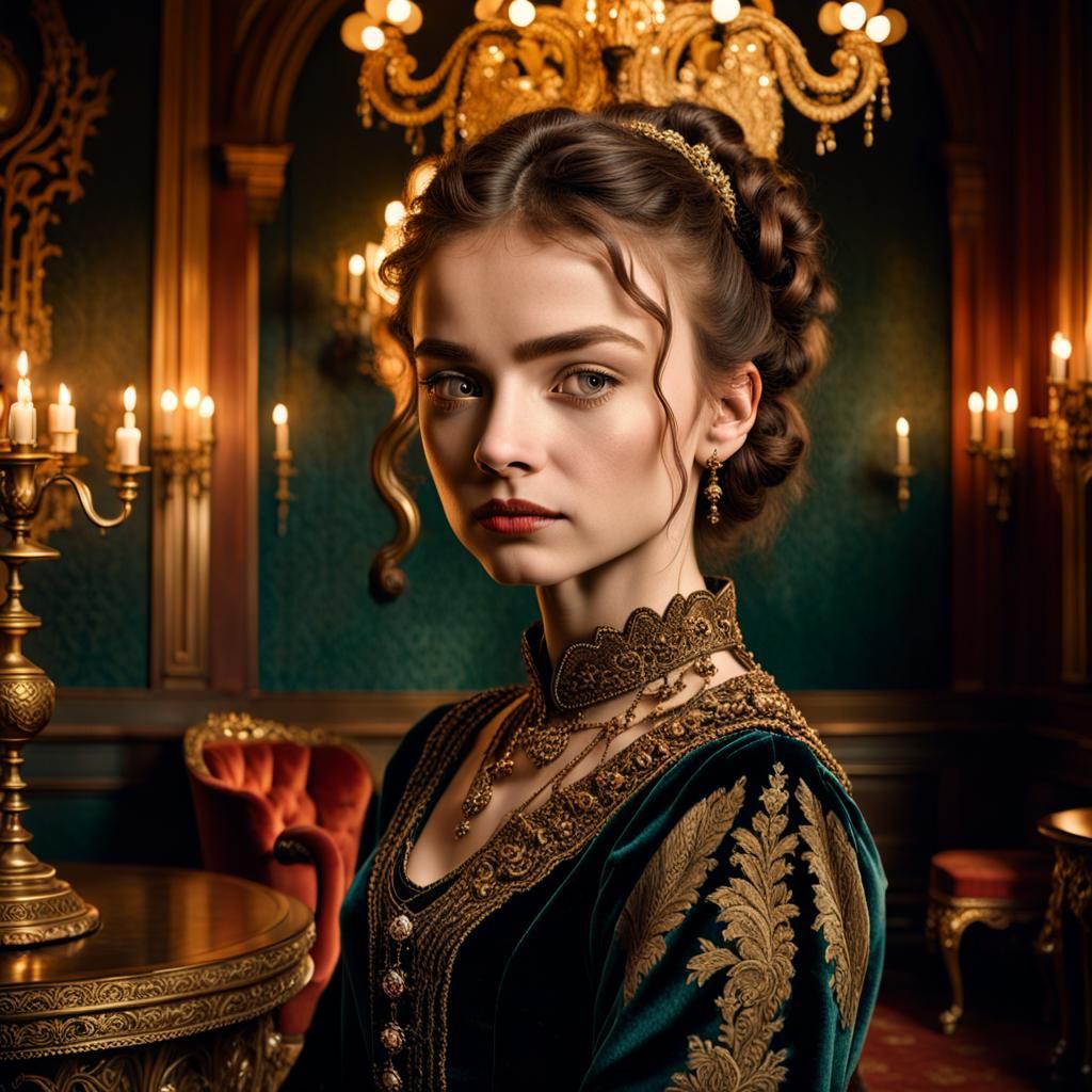 Elegant Victorian Lady in Lavish Ornate Room