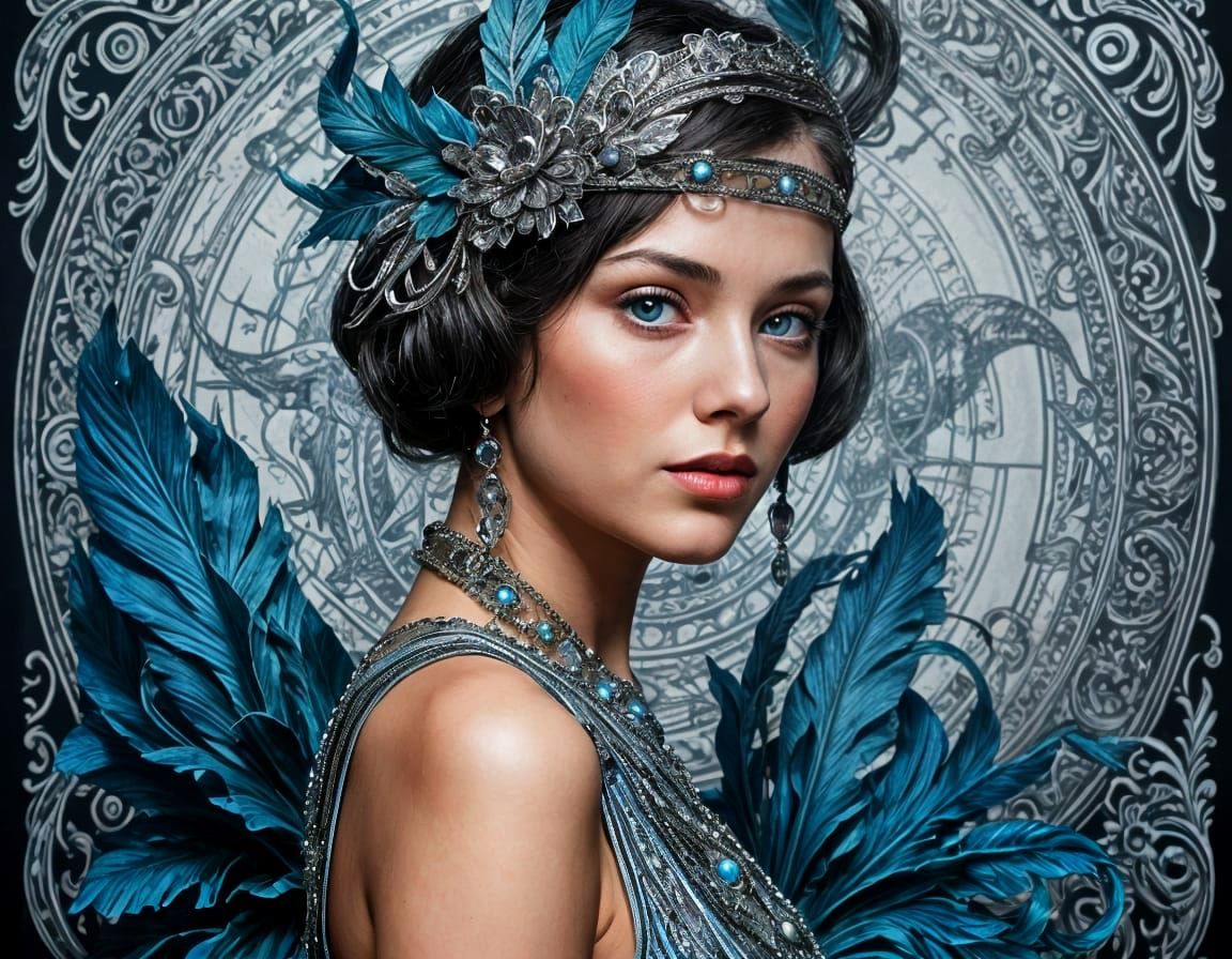 Roaring Twenties Lady in Ink Flow Style