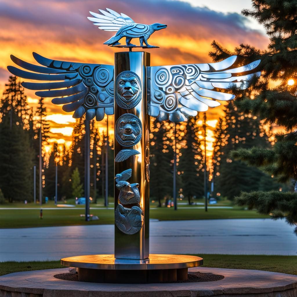Native American Totem Pole Sculpture in Stainless Steel