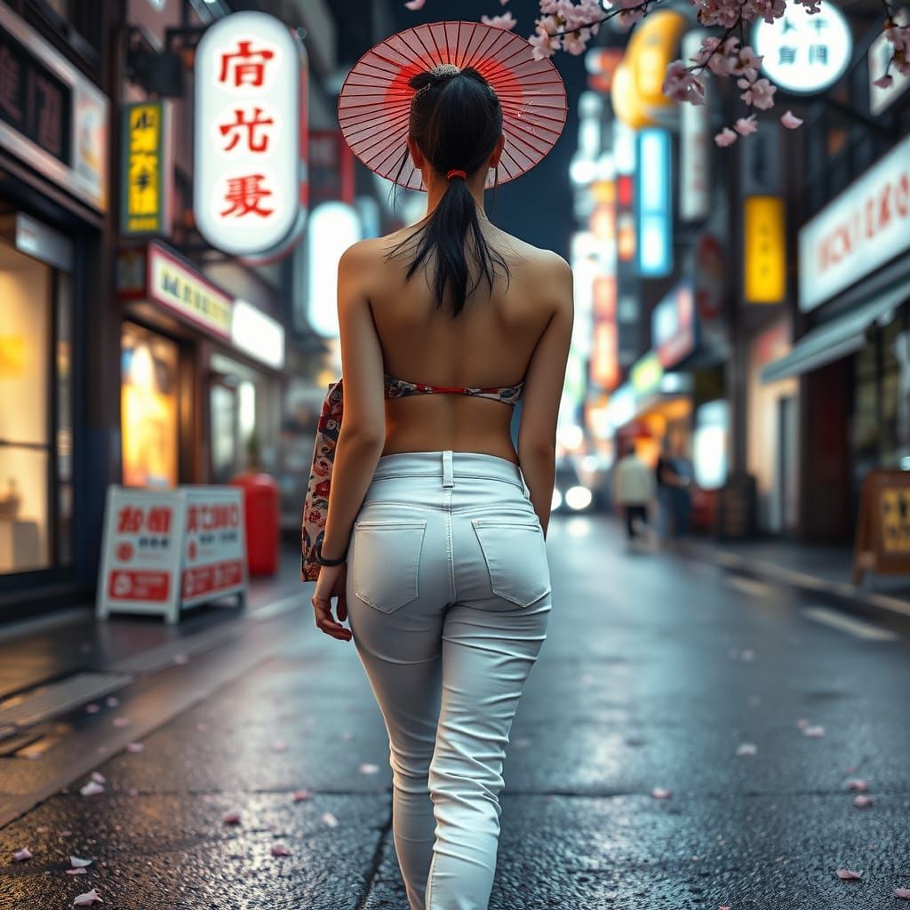 Geisha in Tokyo Street, Hyper-Realistic Photo