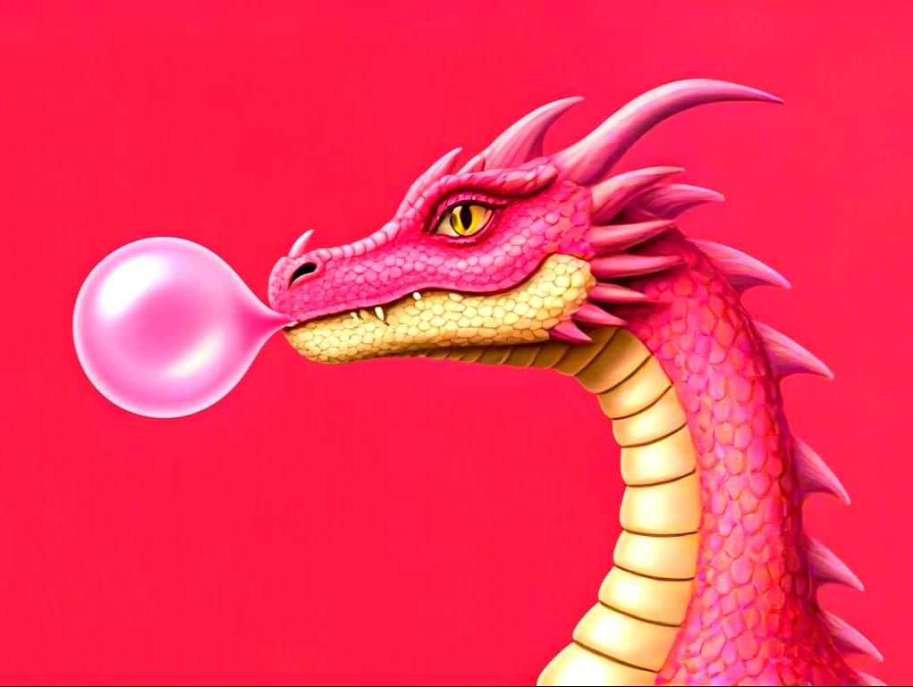 Magical Pink Dragon Blows One Bubble Gum