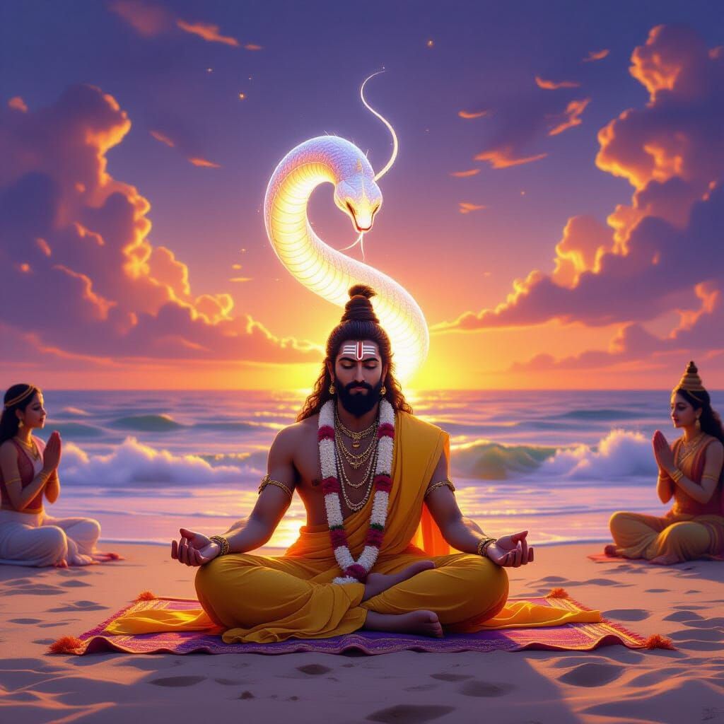 Balram Ji Meditating on Dwarka Beach at Sunset