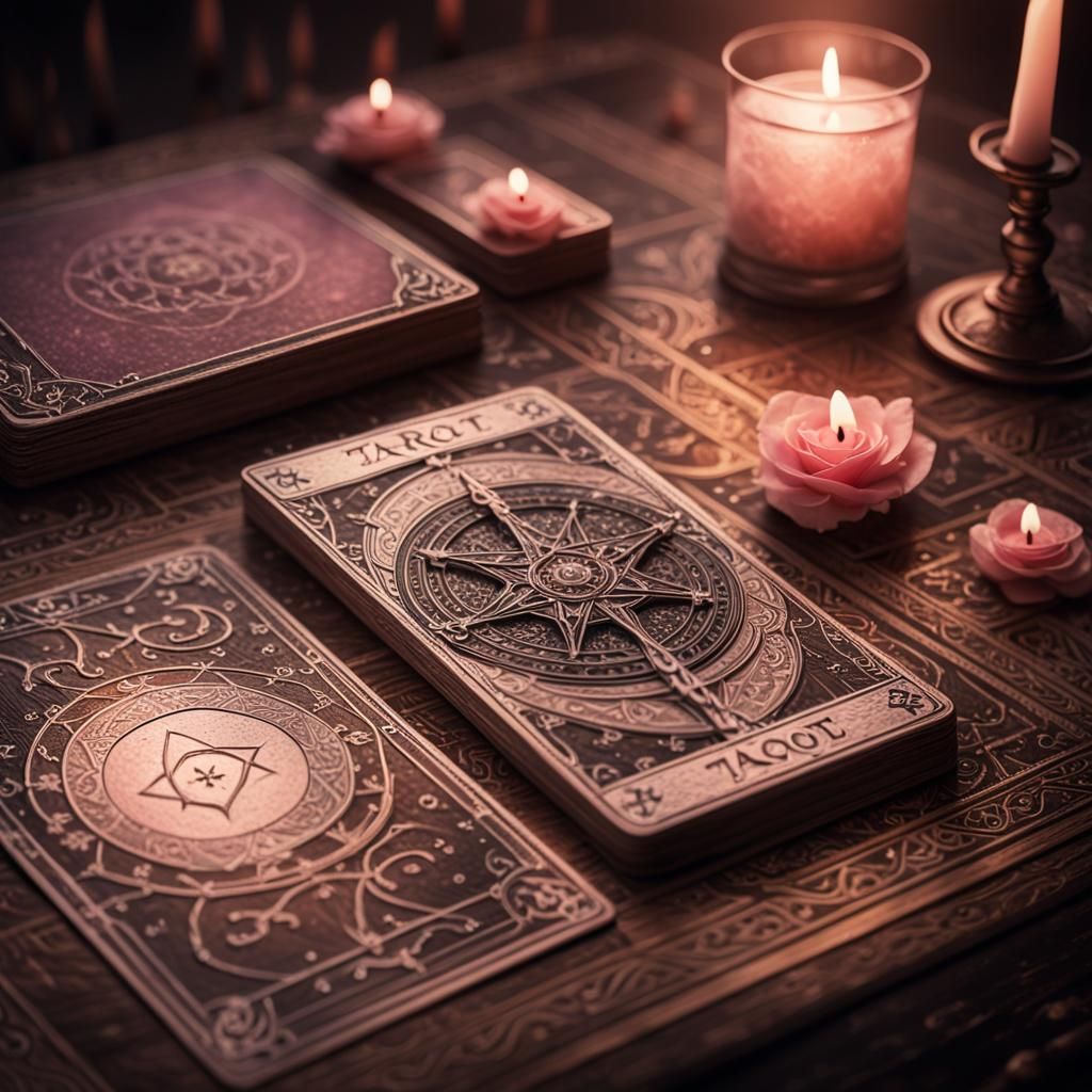 Mystical Tarot Card on Desk in Ethereal Digital Art
