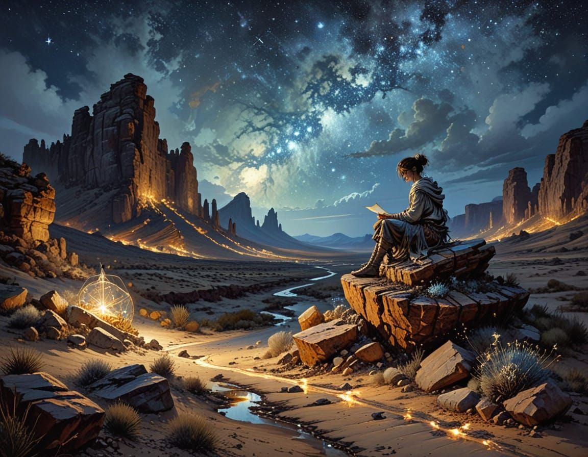 Enchanted Desert Night Scene in Dreamlike Style