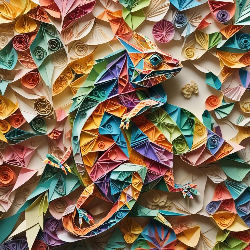 Colorful Origami Chameleon Papercraft Sculpture