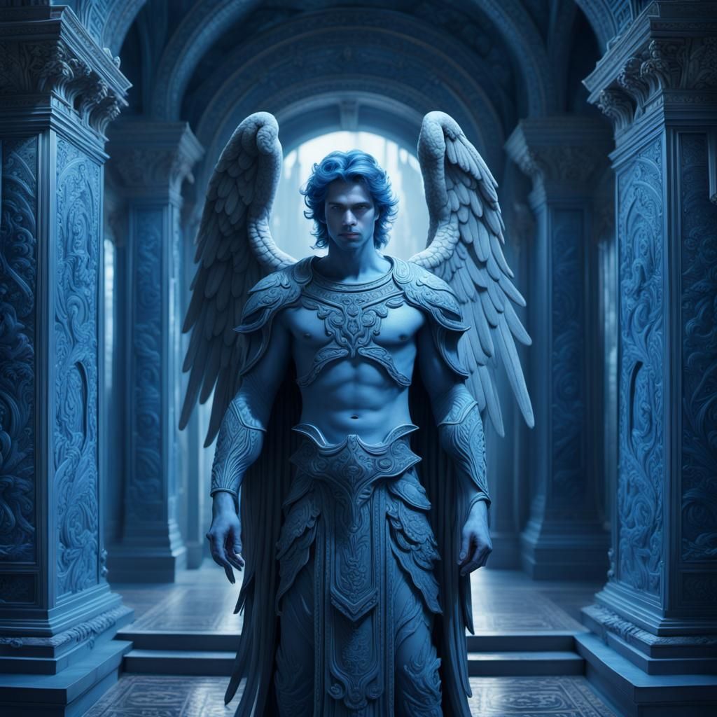 Blue Angel in Blue Temple Digital Painting