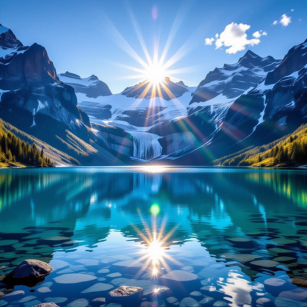 Majestic Waterfall at Dawn: Luminous Mountain Landscape