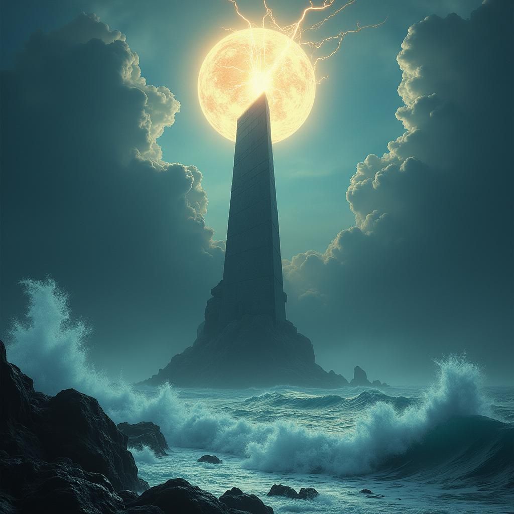 Colossal Obelisk Rises from Stormy Sea