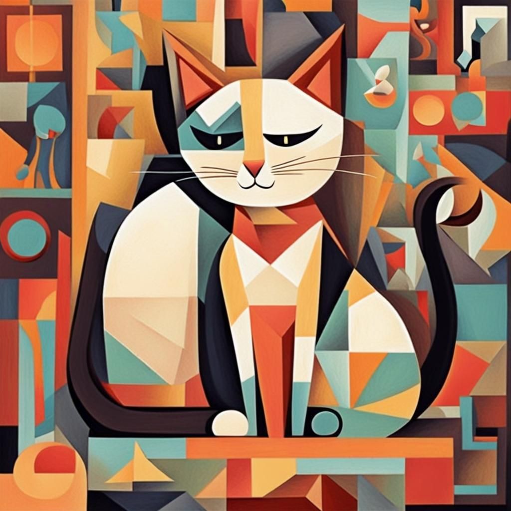 Cats Running Catnip Economy as Cubist Art Deco Painting