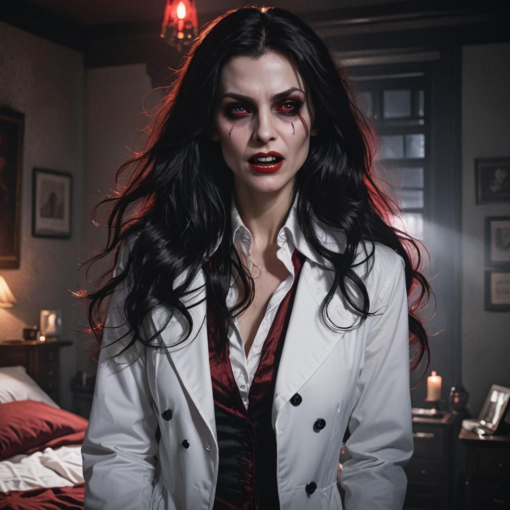 Vampire Doctors in Shadowy Bedroom, Cinematic Lighting