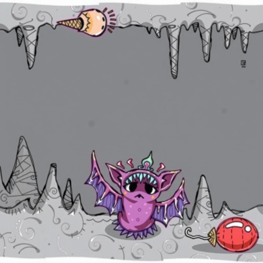 Disappointed Bat with Ice Cream, in Pop Surrealist Style
