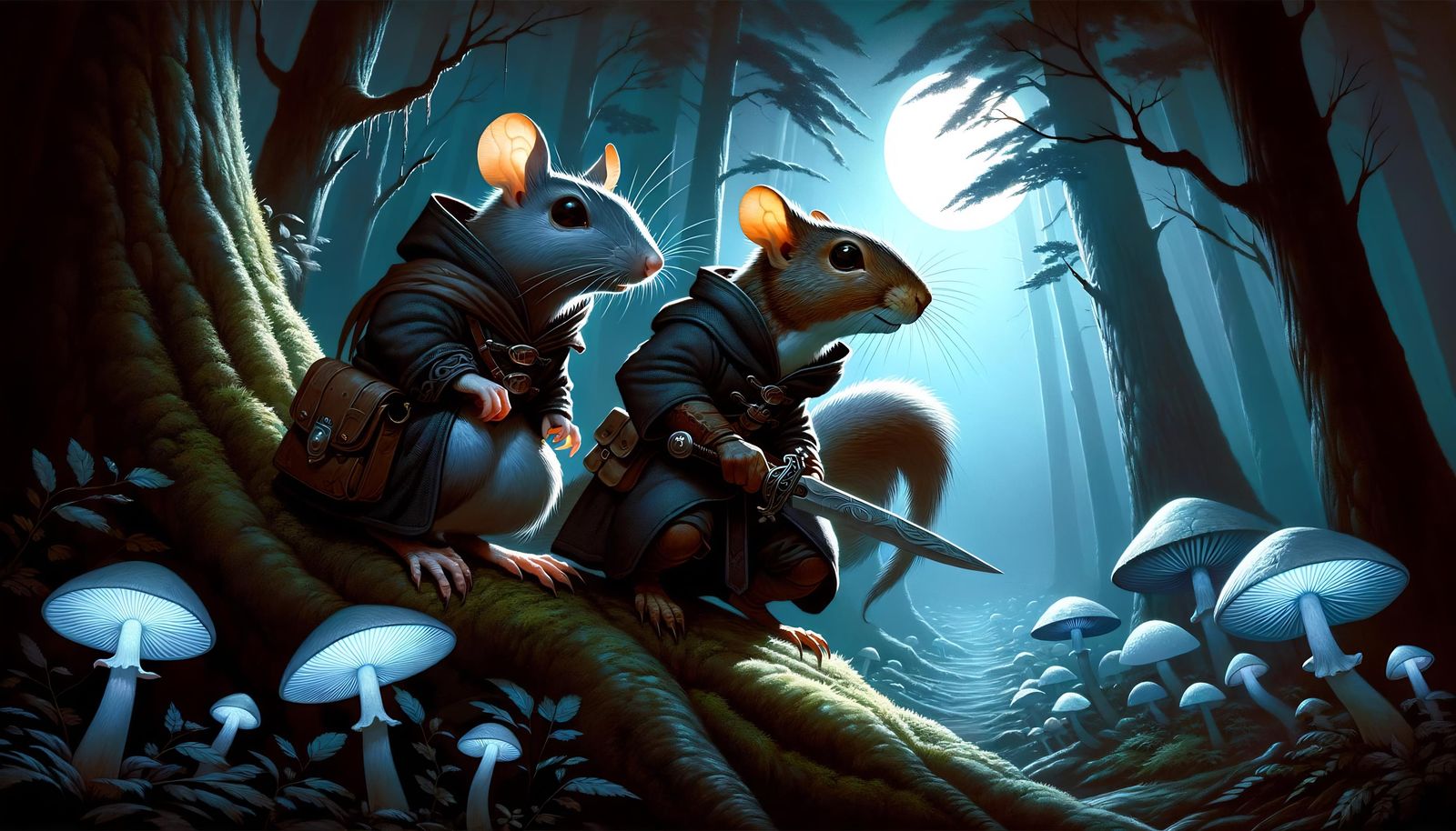 Rat and Squirrel Rogue Adventurers in Mystical Forest