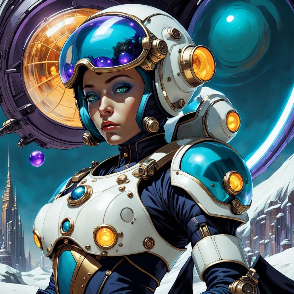 Blue Goblin Warlock in Futuristic Exosuit