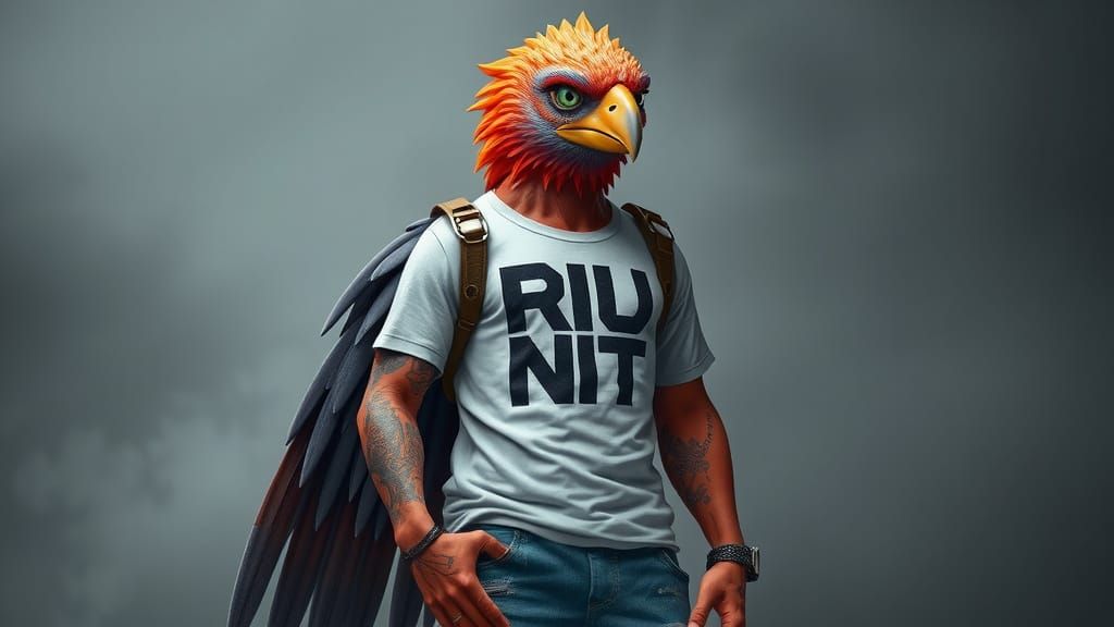 Vibrant Anthro-Avian in Casual Attire with Straps