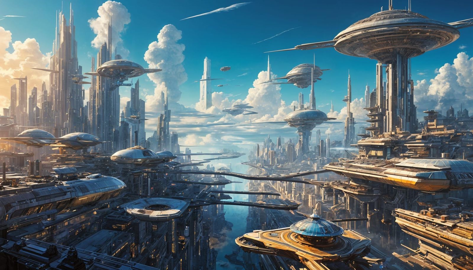 Futuristic Floating City in Golden Hour Light