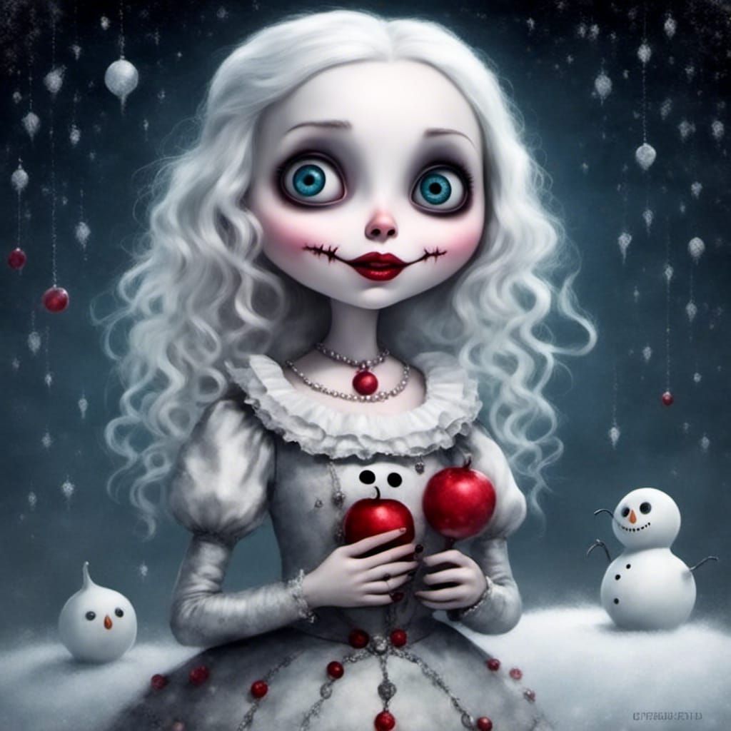 Creepy Cute Halloween Snowman in Glitterpunk Style