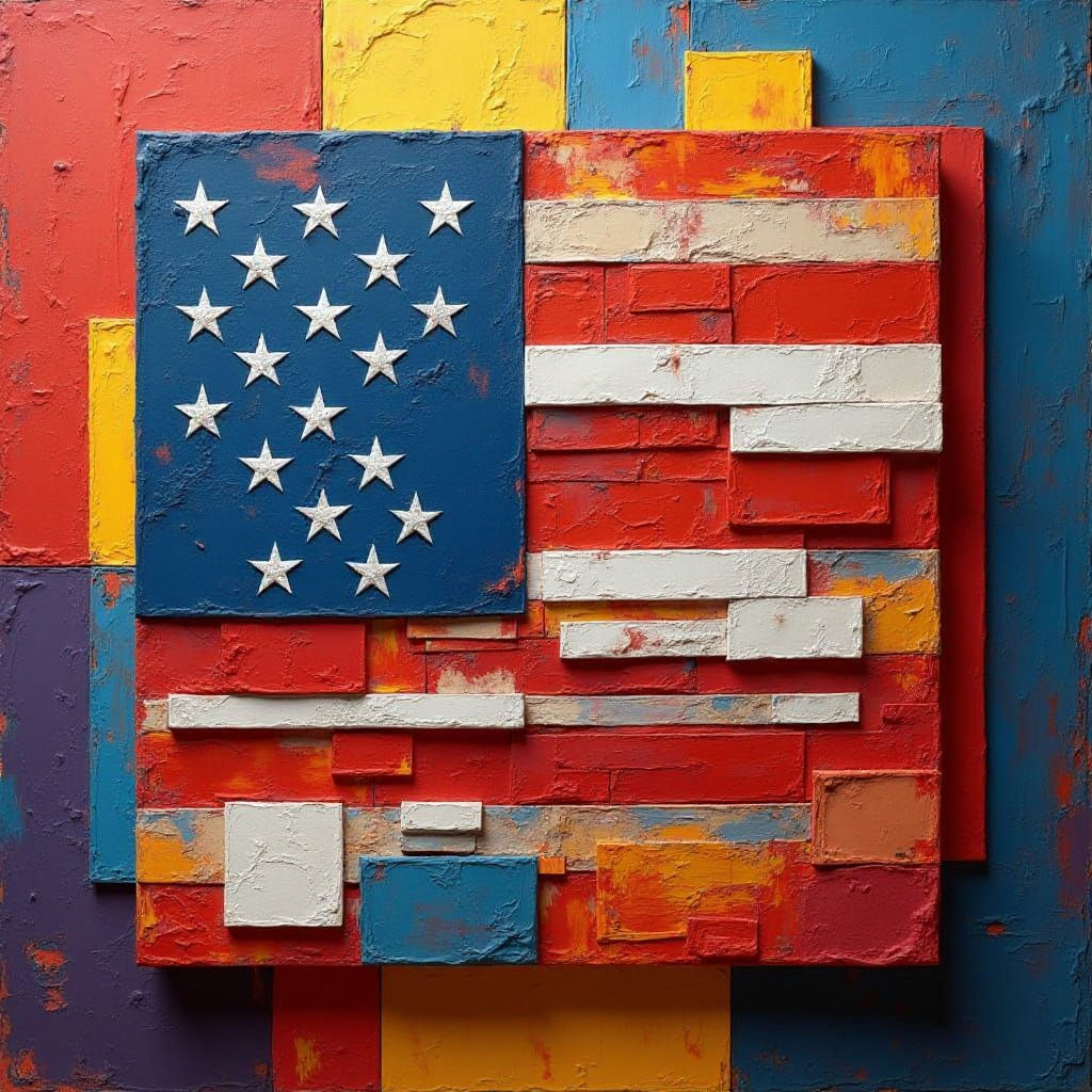Geometric American Flag in Maximalist Cubist Style