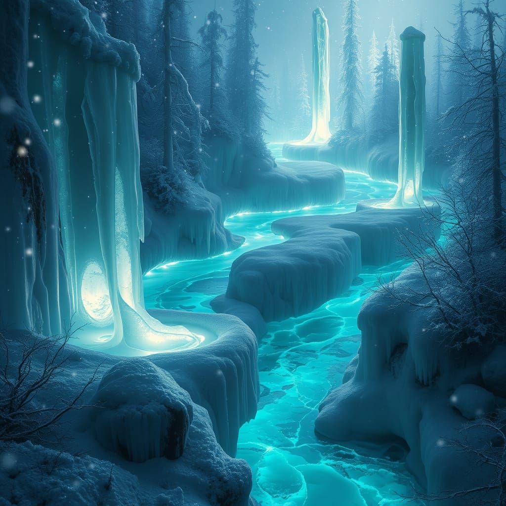 Ethereal Crystal Forest River of Glowing Ice