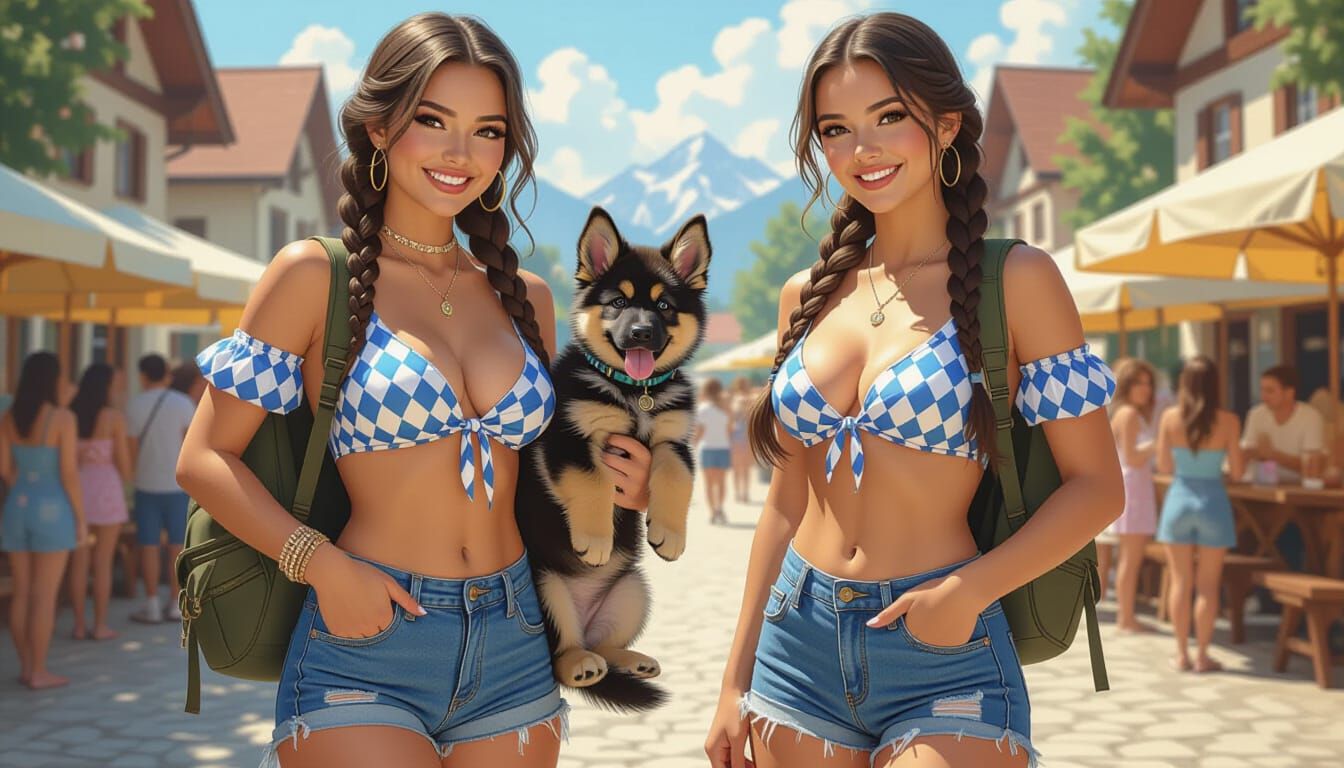 Munich Beer Garden Celebration with German Shepherd Puppy